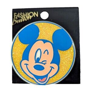 Disney Winking Mickey Mouse Acrylic Pin Sparkle Yellow Blue Vintage 1990s Retro